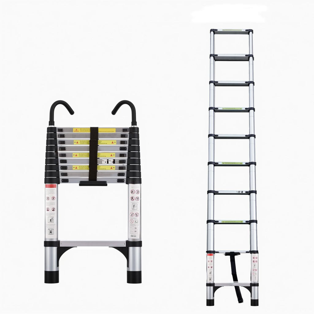 Aluminum Telescoping Ladder with Hooks & Stabilizers