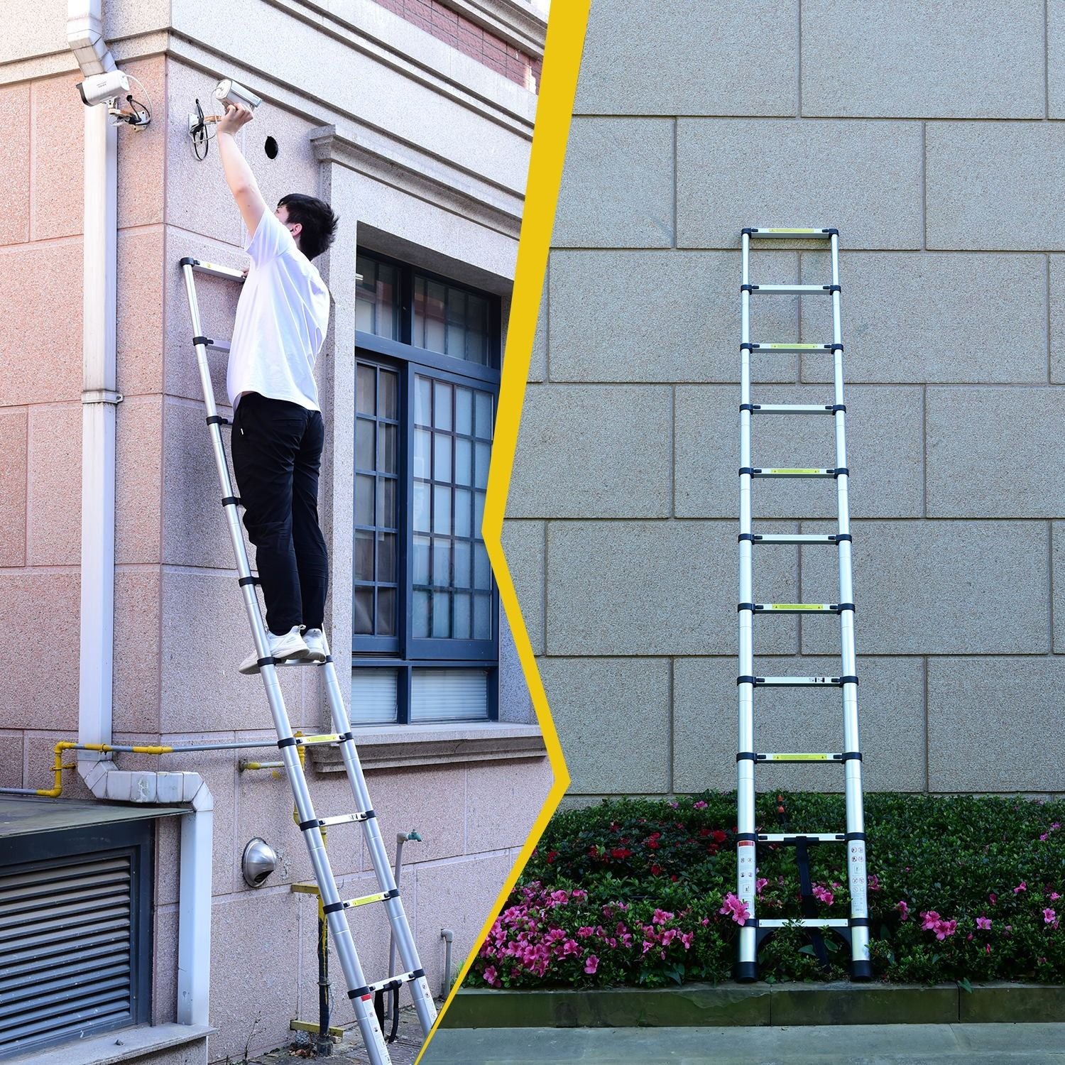 Aluminum Telescoping Ladder with Hooks & Stabilizers