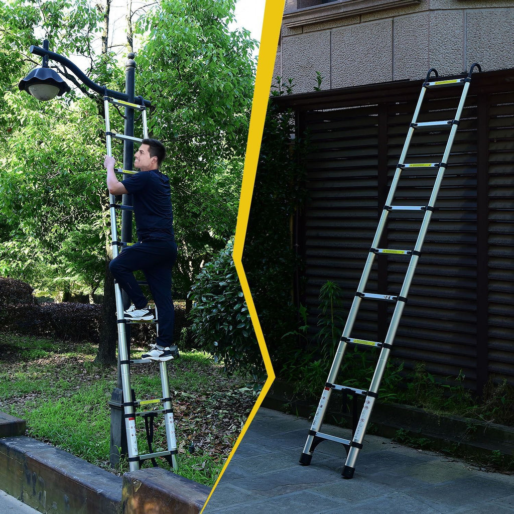 Aluminum Telescoping Ladder with Hooks & Stabilizers