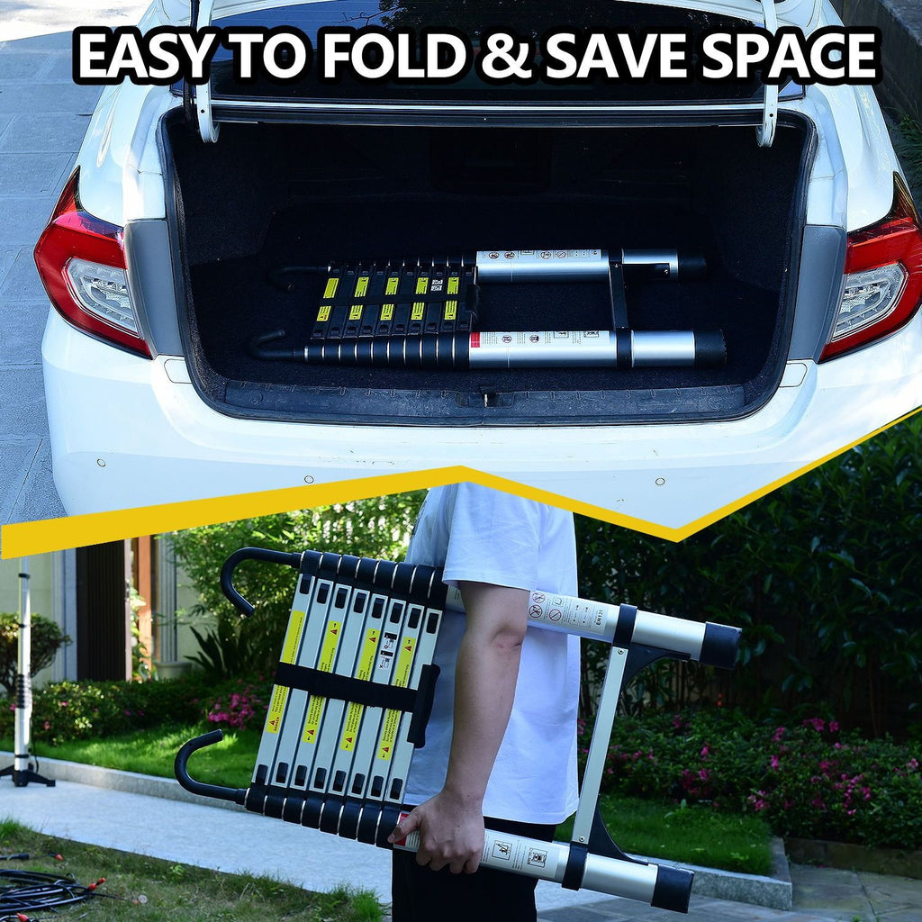 Aluminum Telescoping Ladder with Hooks & Stabilizers