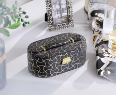 Gold Swirl Pattern Jewelry Organizer with Mirror and Multiple Compartments