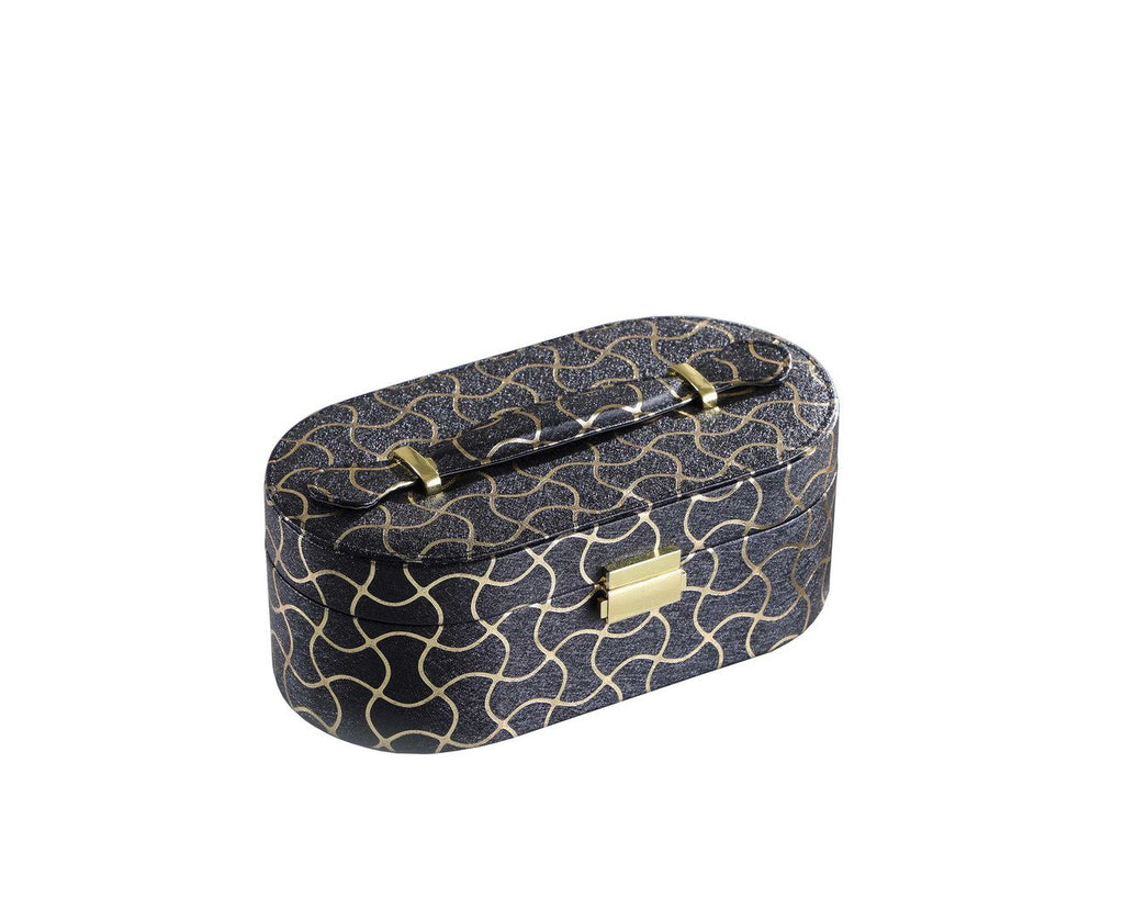 Gold Swirl Pattern Jewelry Organizer with Mirror and Multiple Compartments