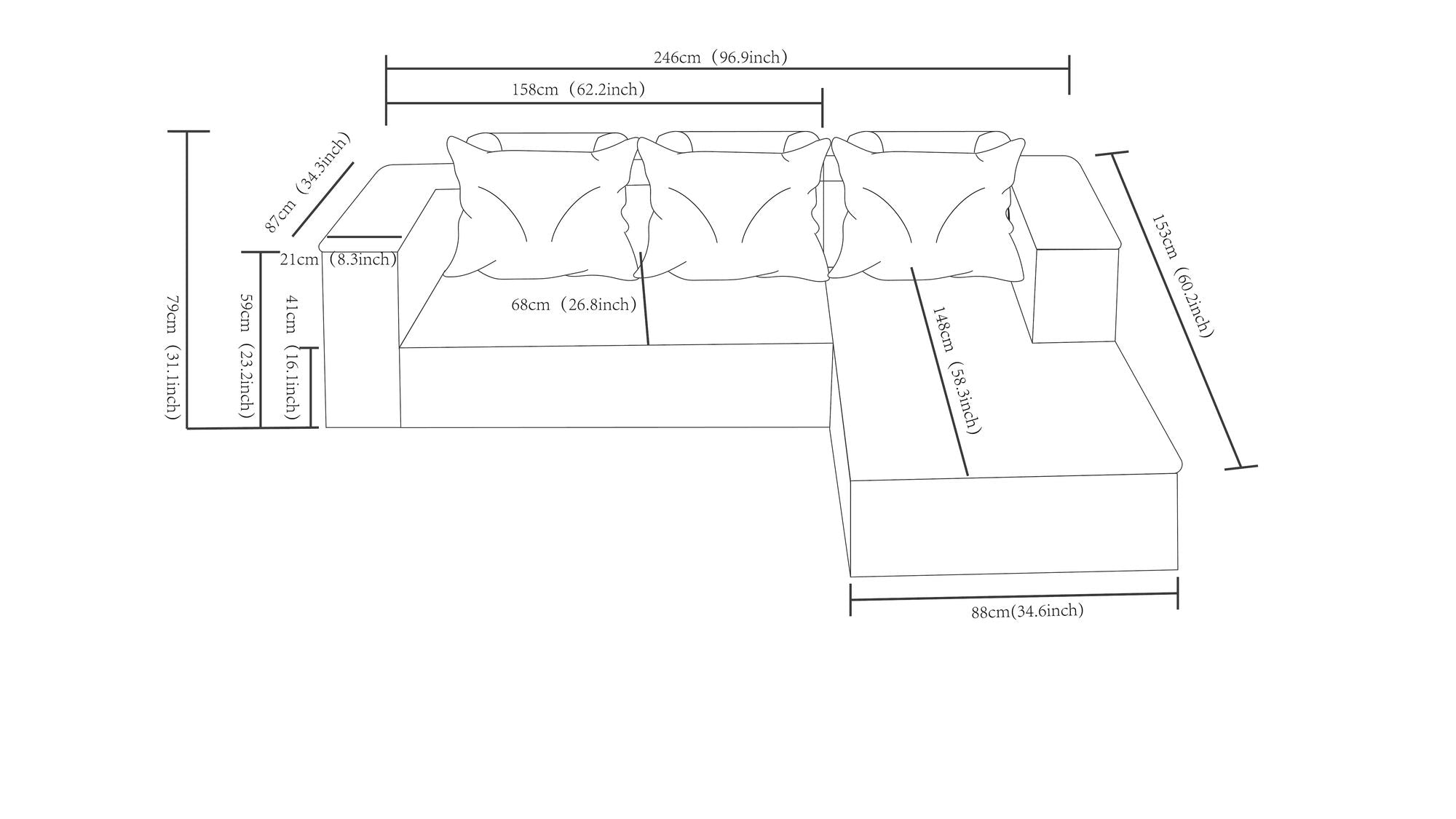 Cloud Sectional with Deep Seat and Right-Facing Chaise