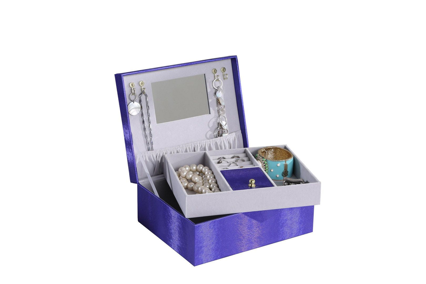 Azure Blue Jewelry Case with Hidden Storage and Mirror