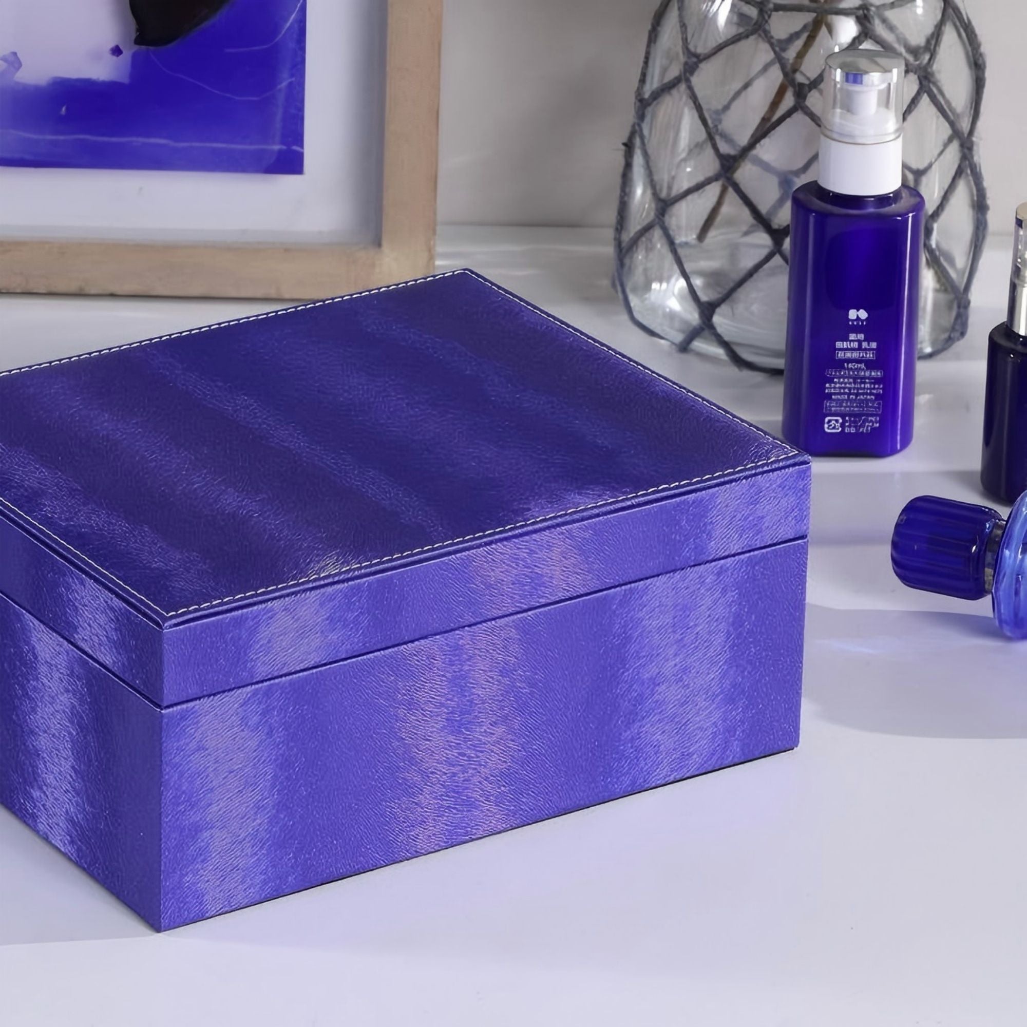 Azure Blue Jewelry Case with Hidden Storage and Mirror