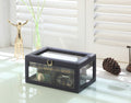 Jewelry and Watch Display Case with Clear Top and Multiple Storage Compartments