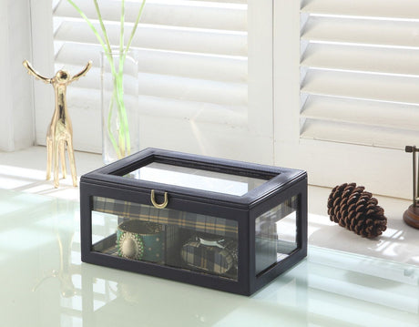 Jewelry and Watch Display Case with Clear Top and Multiple Storage Compartments