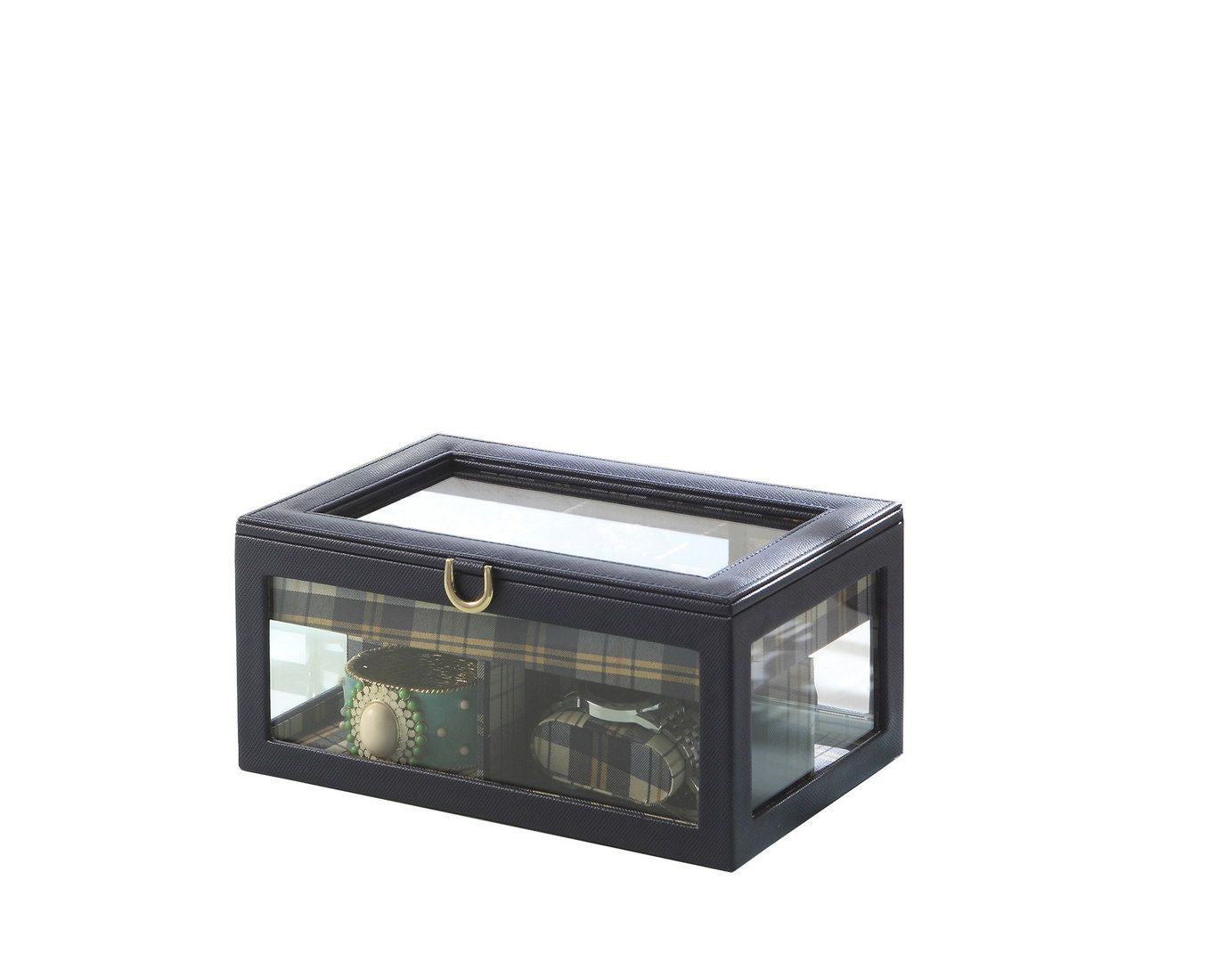 Jewelry and Watch Display Case with Clear Top and Multiple Storage Compartments