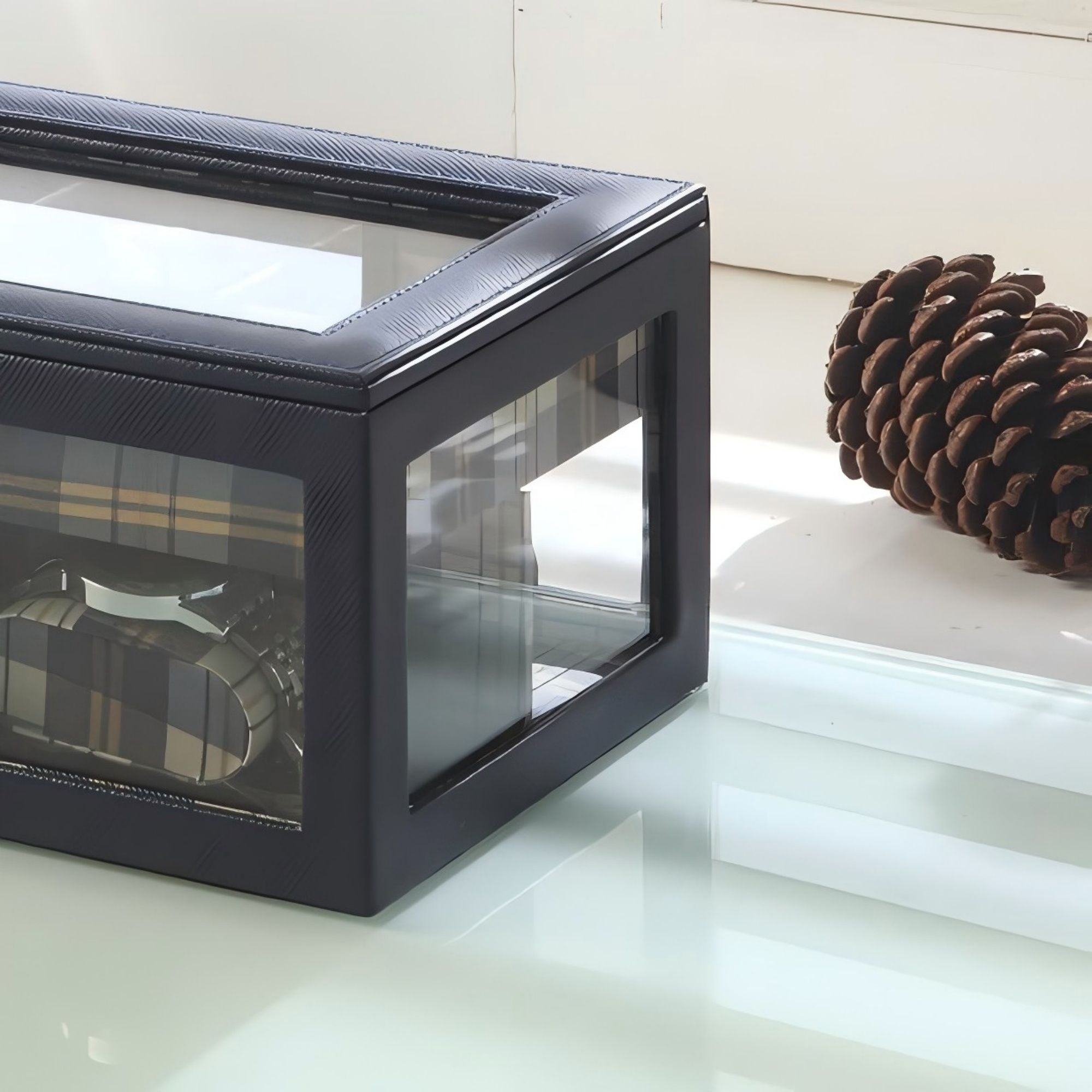 Jewelry and Watch Display Case with Clear Top and Multiple Storage Compartments