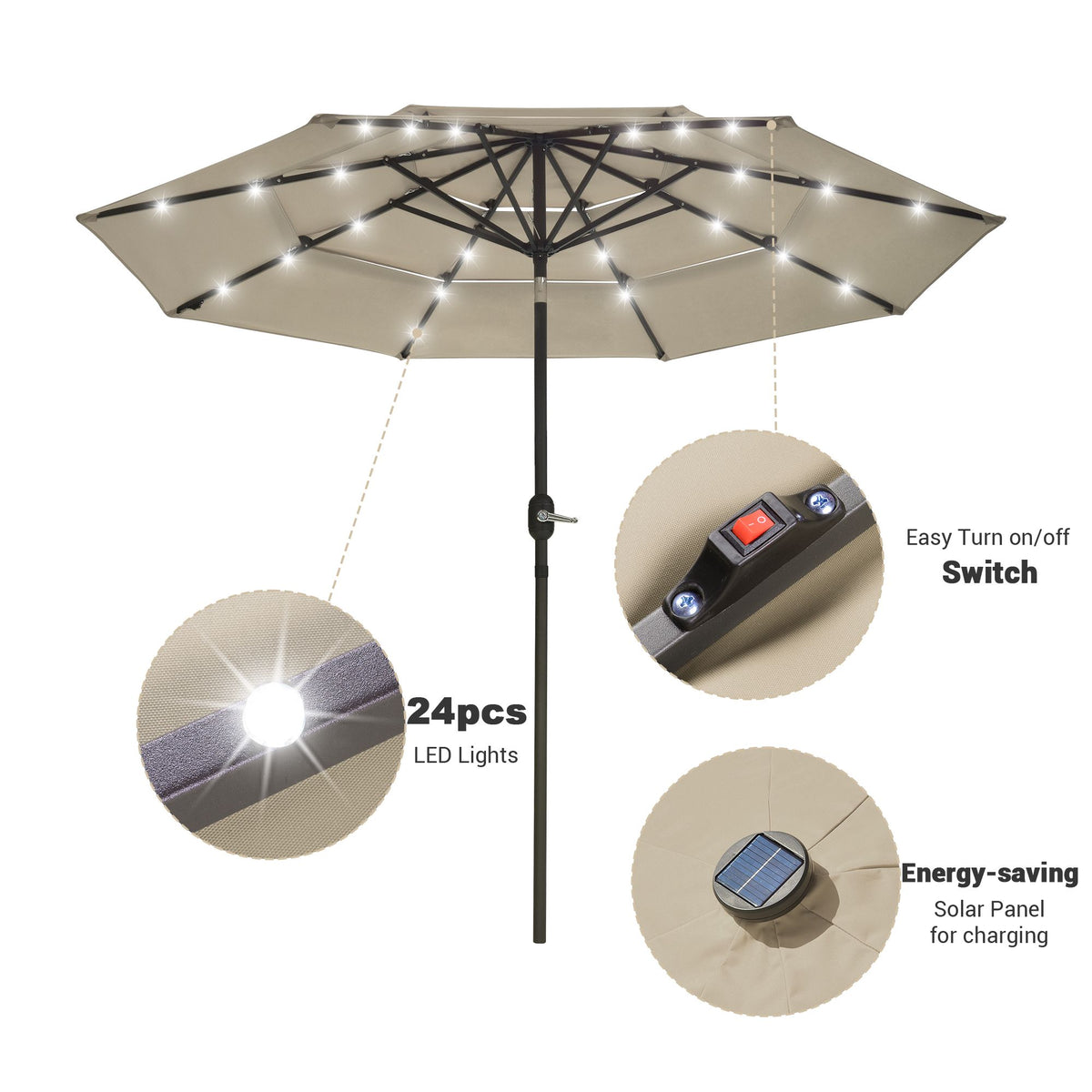 Tiered Patio Umbrella with Solar Rib Lighting
