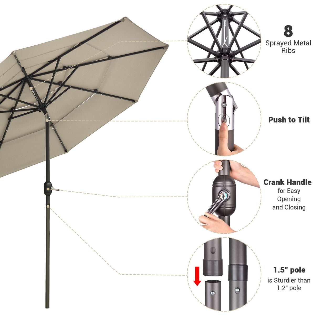 Tiered Patio Umbrella with Solar Rib Lighting