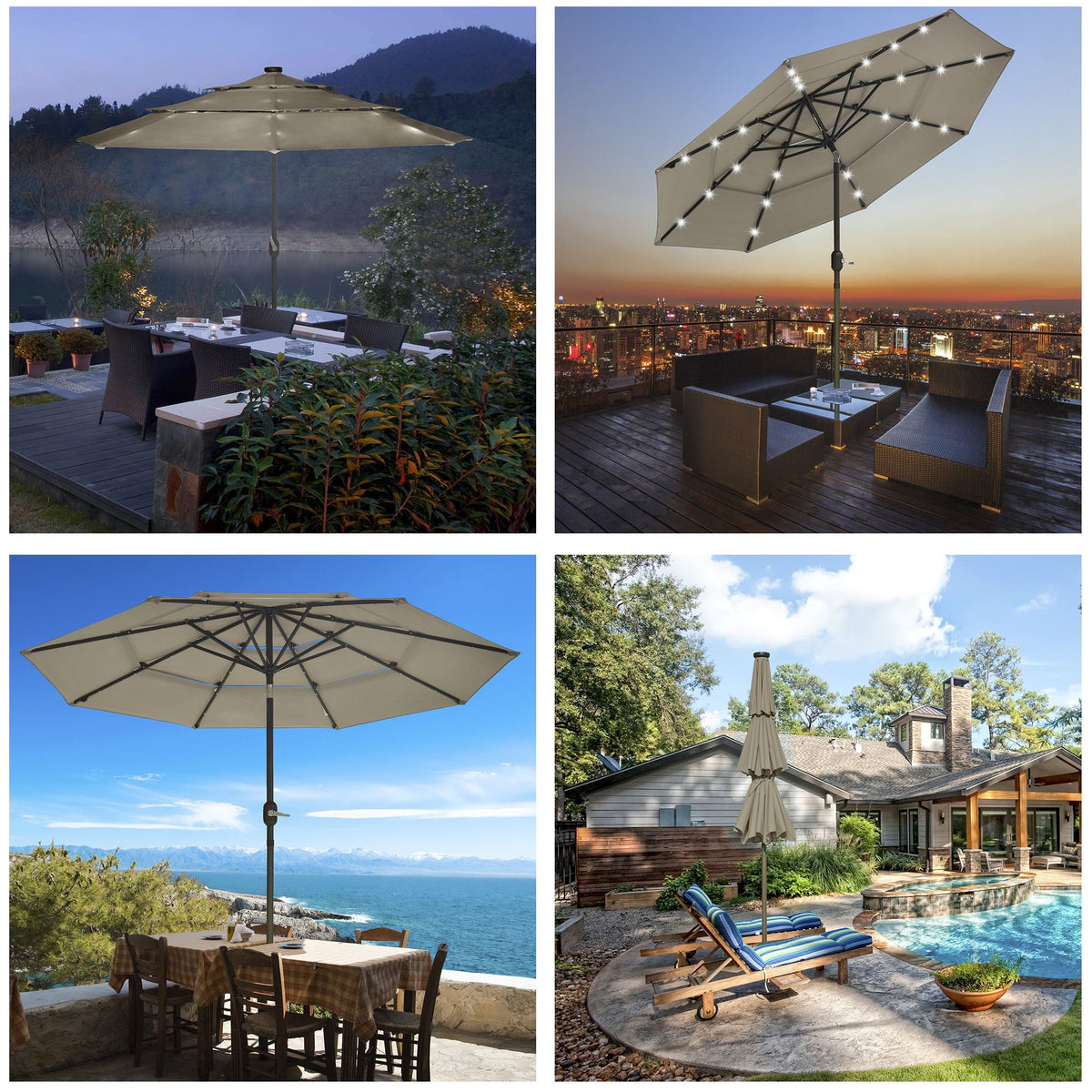 Tiered Patio Umbrella with Solar Rib Lighting