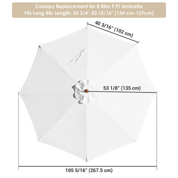 White Eight-Rib Replacement Patio Umbrella Canopy