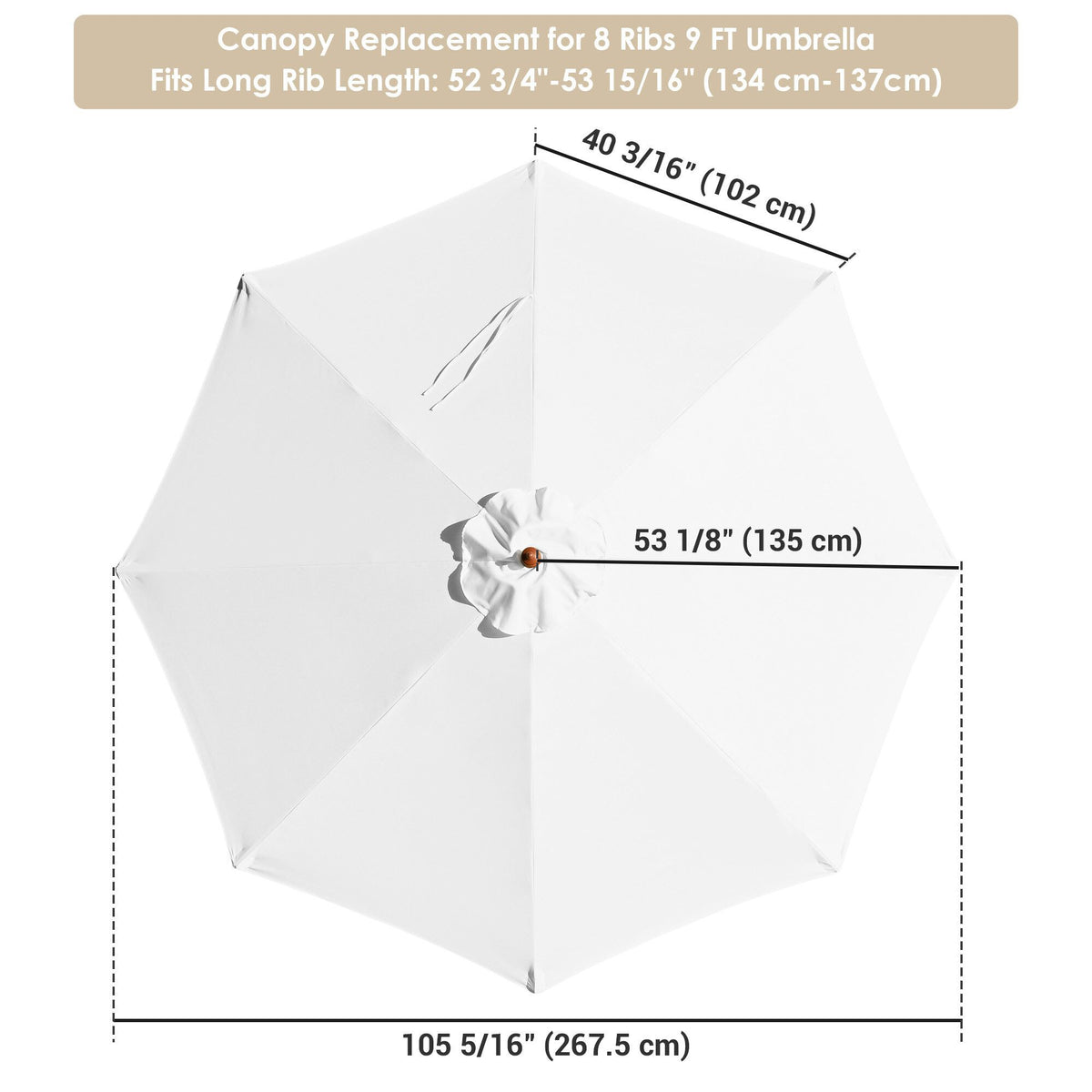White Eight-Rib Replacement Patio Umbrella Canopy