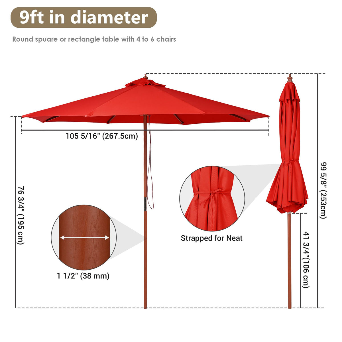 Red Patio Umbrella with Pulley Lift