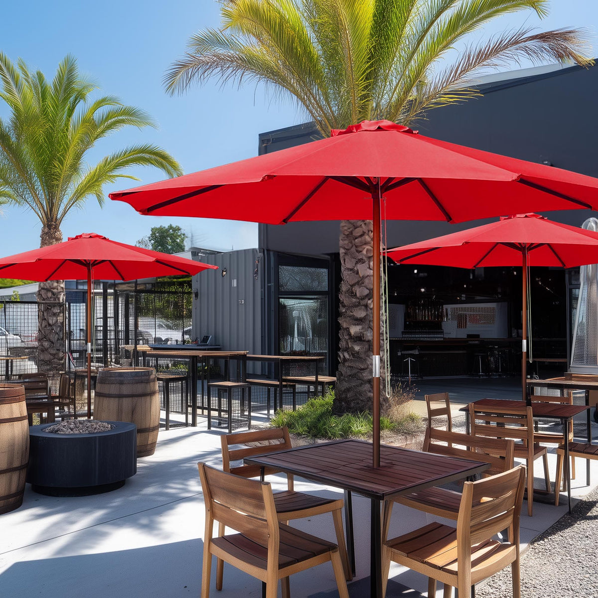Red Patio Umbrella with Pulley Lift