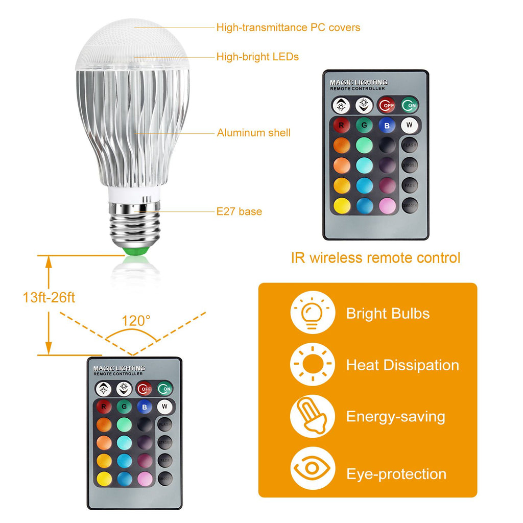 Color-Changing E27 LED Bulb with IR Remote