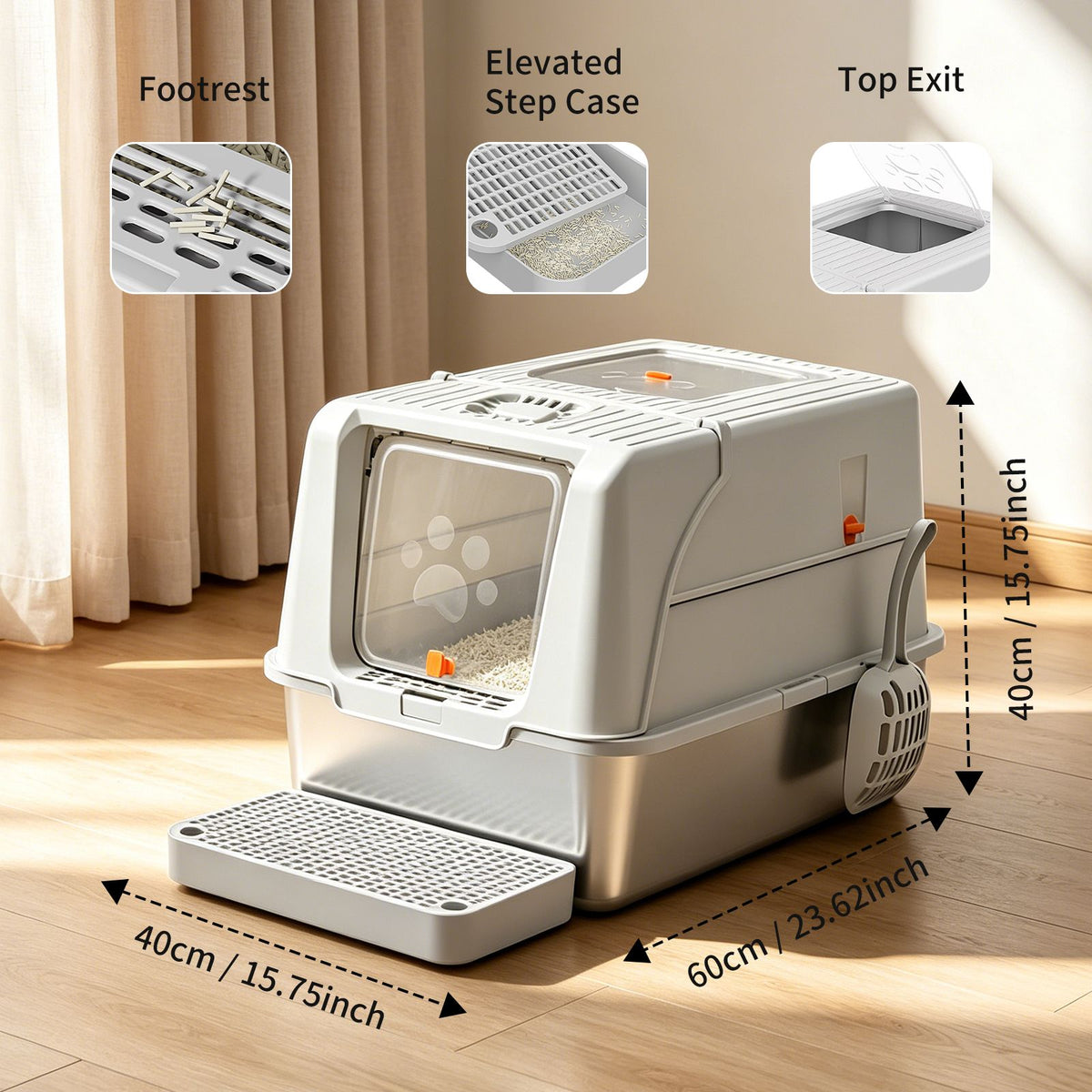 Flip-Top Cat Litter Box with Dual Entry