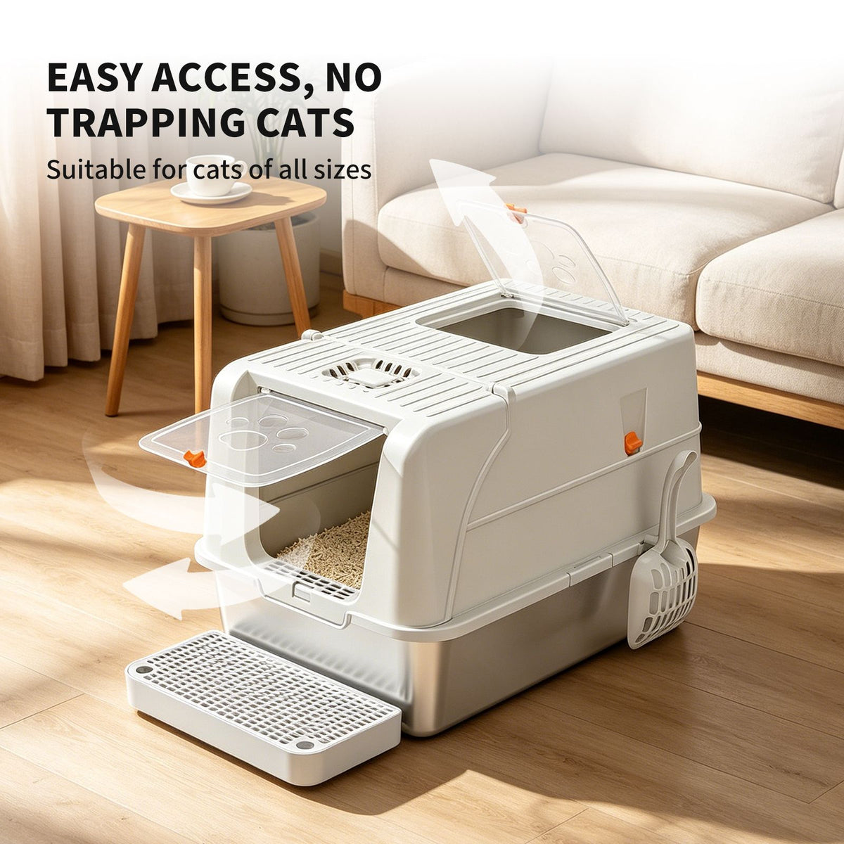 Flip-Top Cat Litter Box with Dual Entry