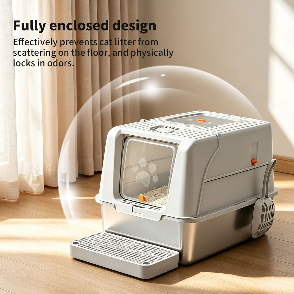 Flip-Top Cat Litter Box with Dual Entry