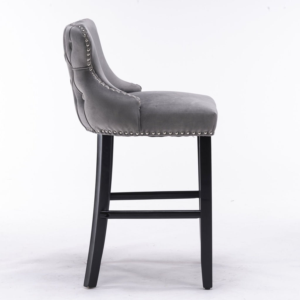 Modern Wing-Back Barstools with Nailhead Trim – Set of 2
