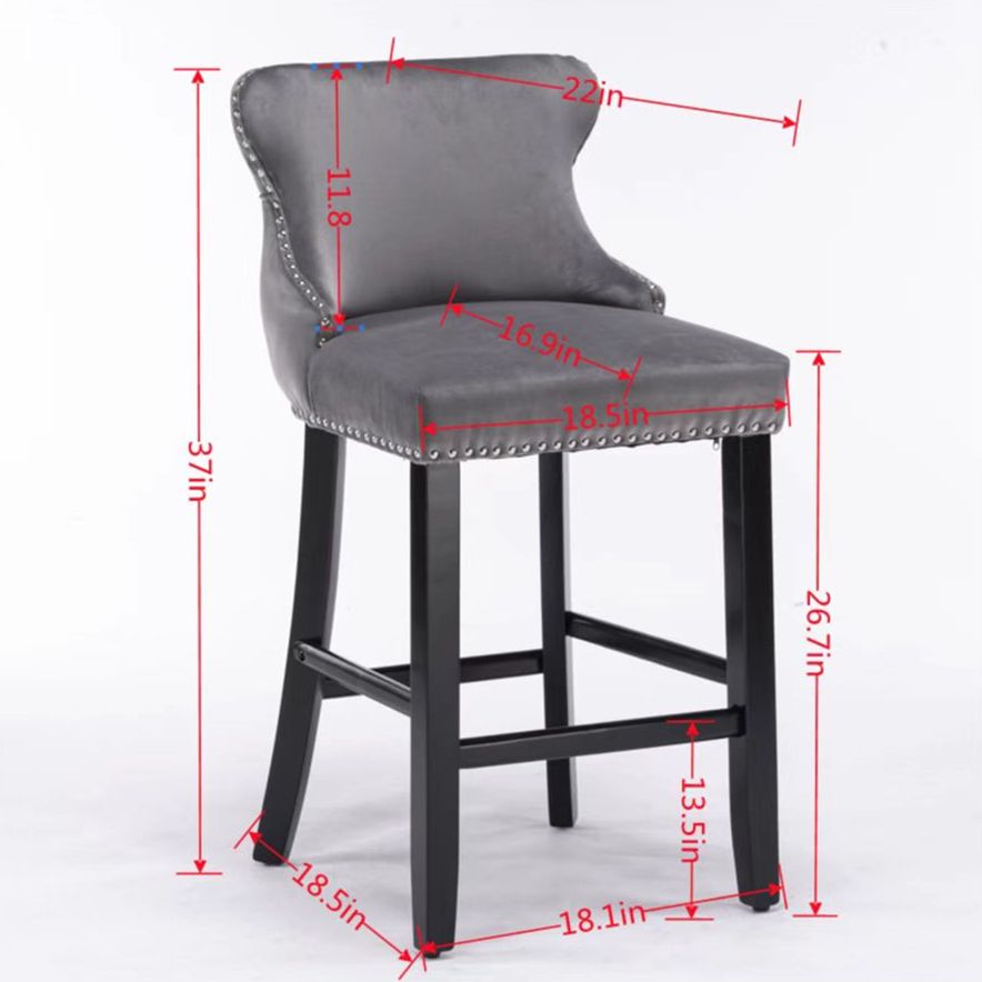 Set of 2 Contemporary Wing-Back Barstools with Decorative Nailhead Trim