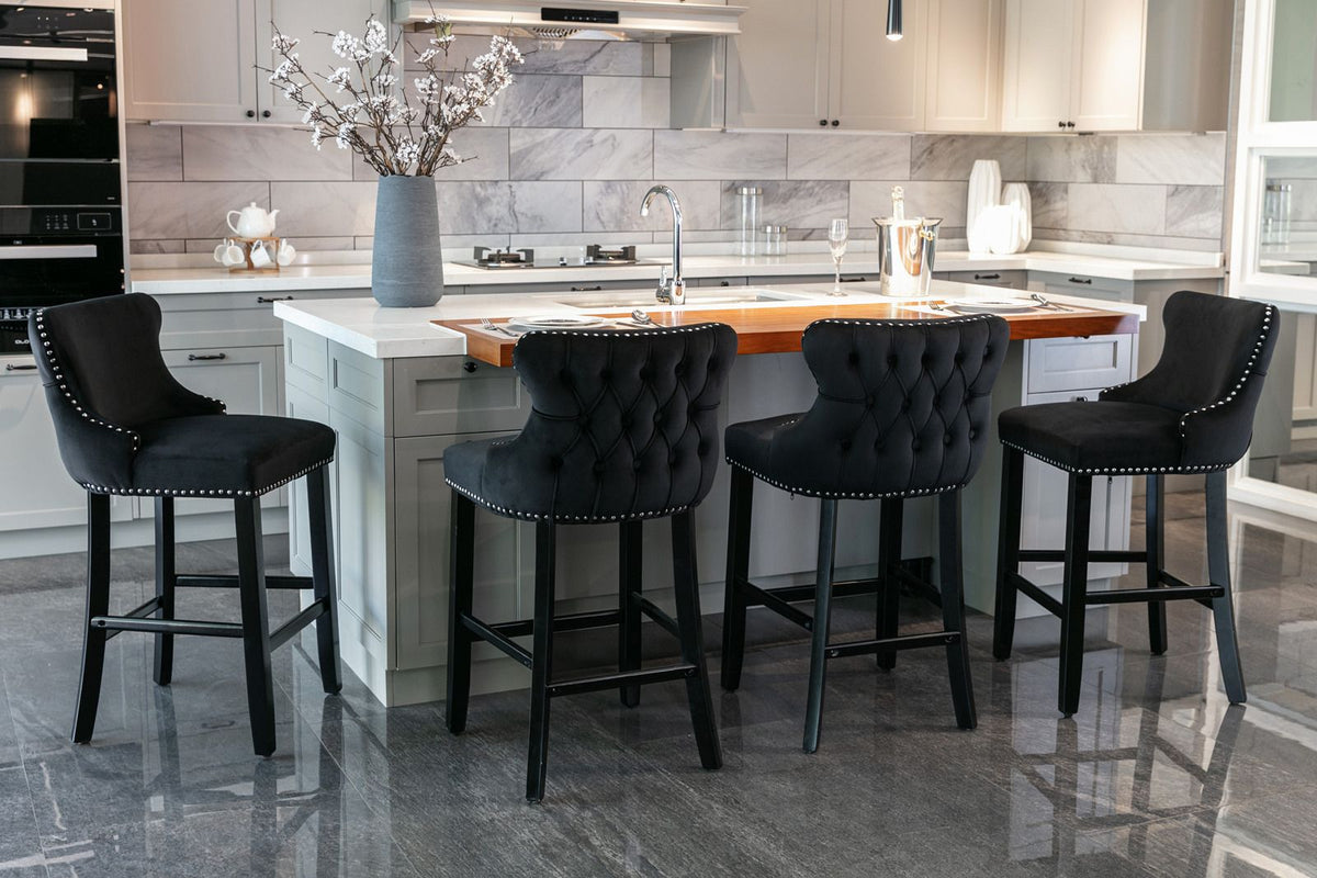 Set of 2 Contemporary Wing-Back Barstools with Decorative Nailhead Trim