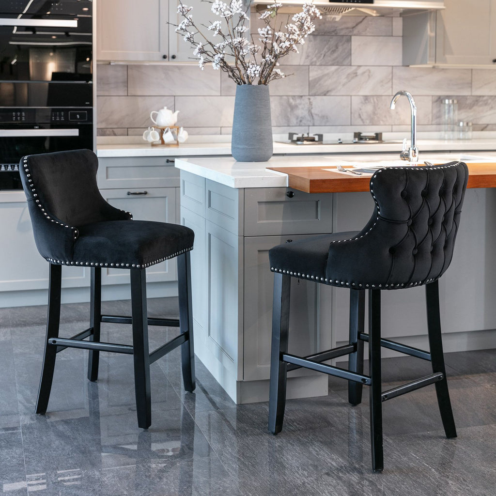 Set of 2 Contemporary Wing-Back Barstools with Decorative Nailhead Trim