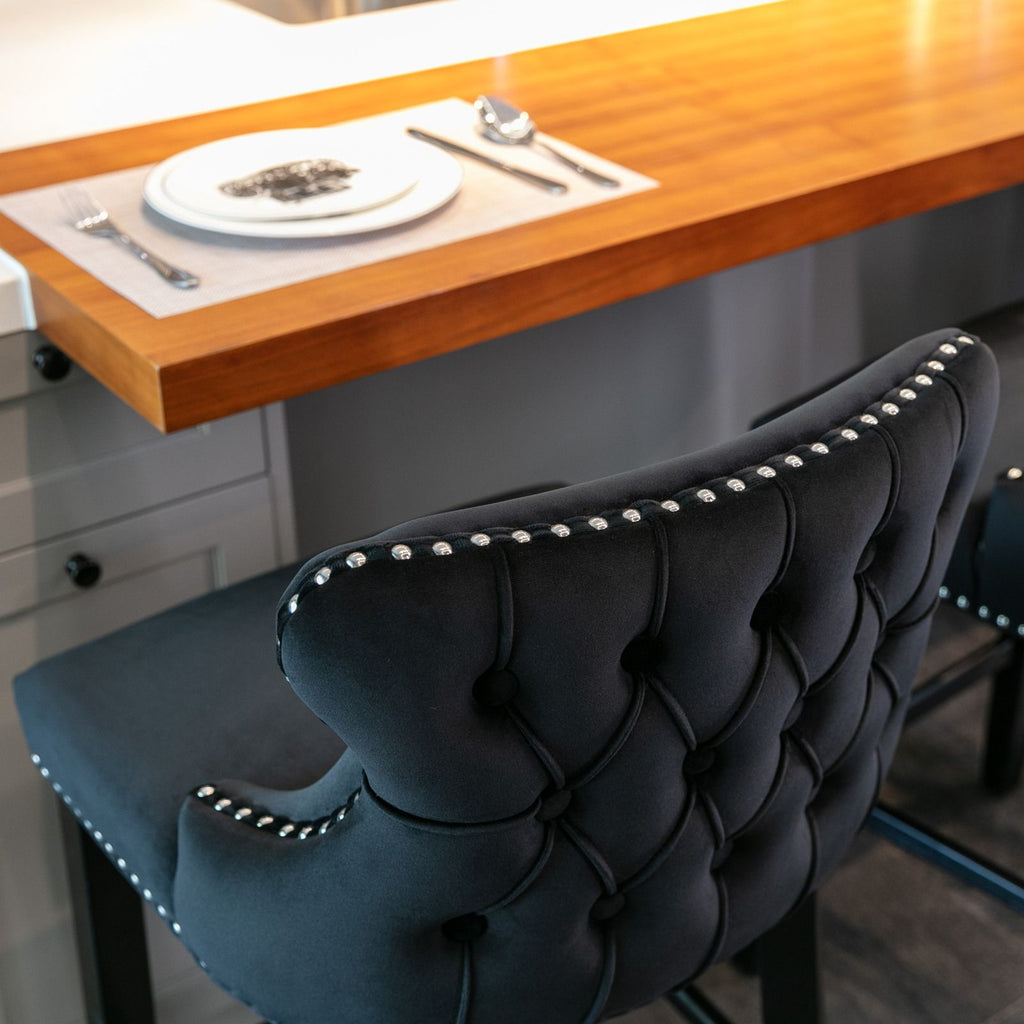 Set of 2 Contemporary Wing-Back Barstools with Decorative Nailhead Trim