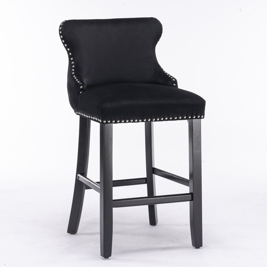 Set of 2 Contemporary Wing-Back Barstools with Decorative Nailhead Trim