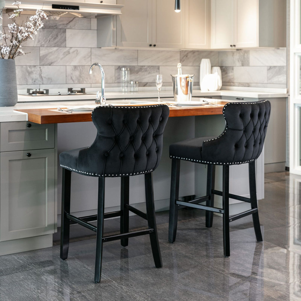 Set of 2 Contemporary Wing-Back Barstools with Decorative Nailhead Trim