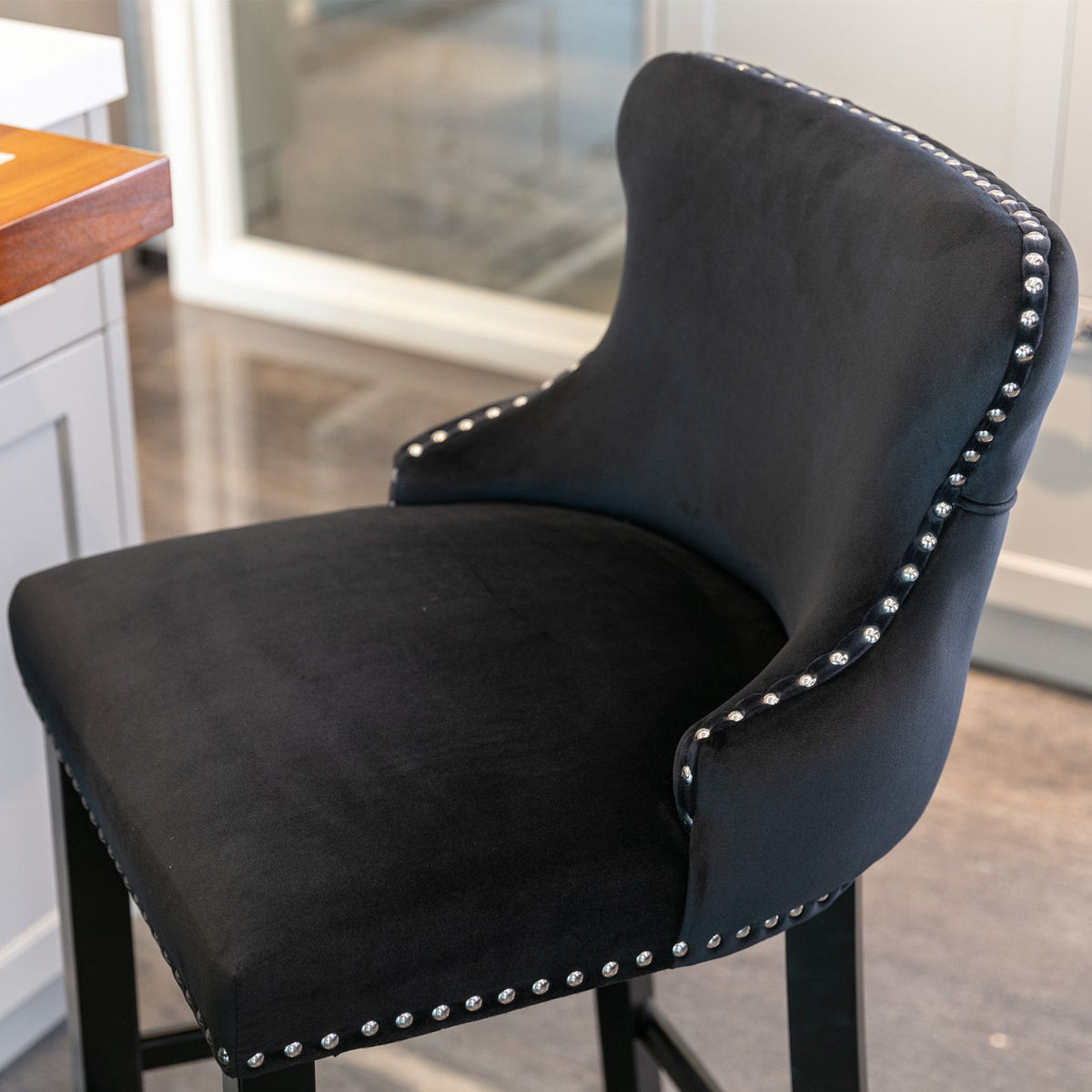 Set of 2 Contemporary Wing-Back Barstools with Decorative Nailhead Trim