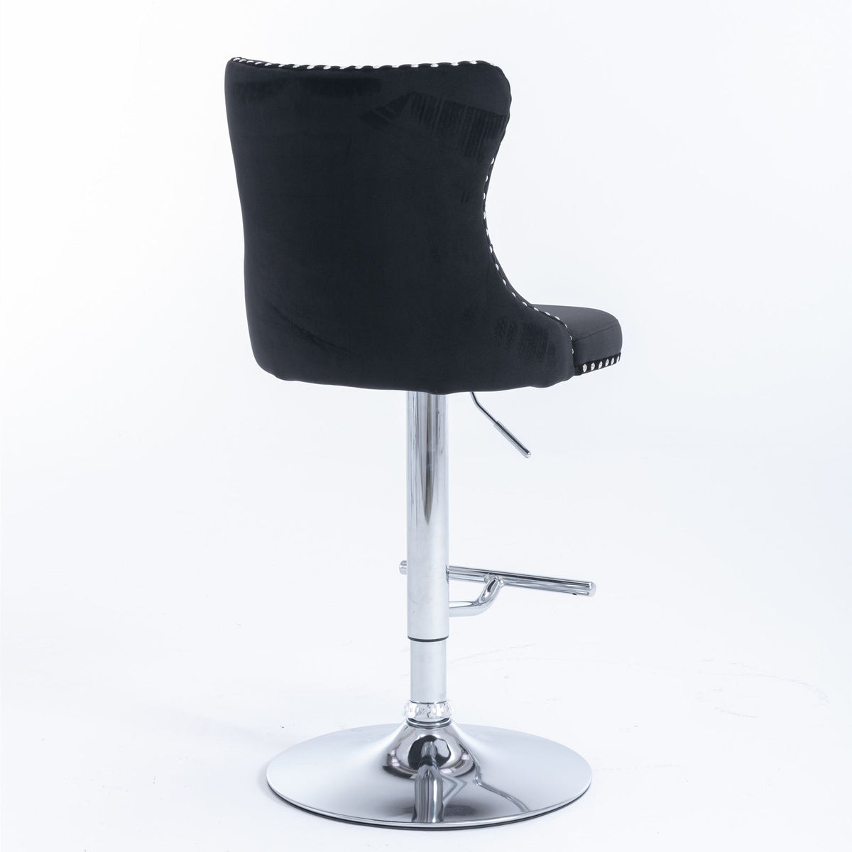 Modern Velvet Bar Stools with Adjustable Height and Chrome Base - Set of 2