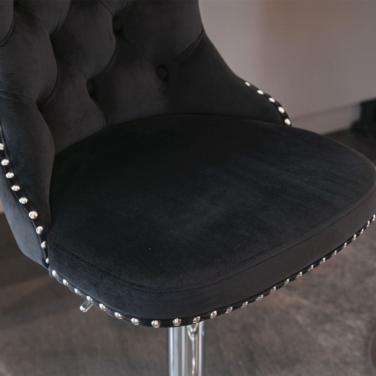 Modern Velvet Bar Stools with Adjustable Height and Chrome Base - Set of 2