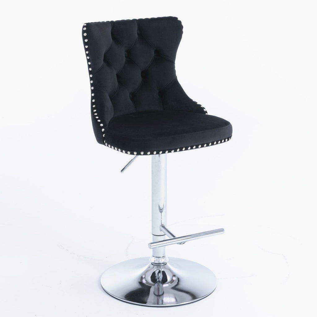 Modern Velvet Bar Stools with Adjustable Height and Chrome Base - Set of 2