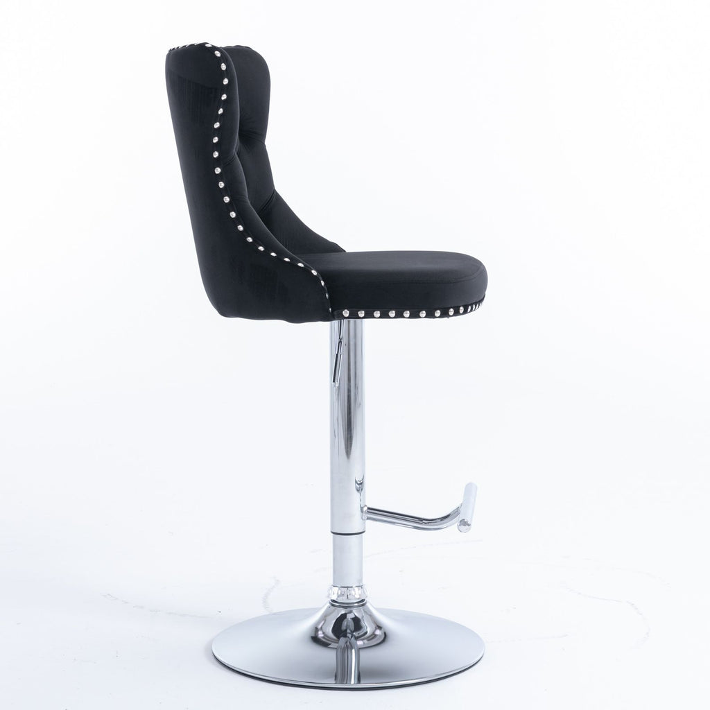 Modern Velvet Bar Stools with Adjustable Height and Chrome Base - Set of 2