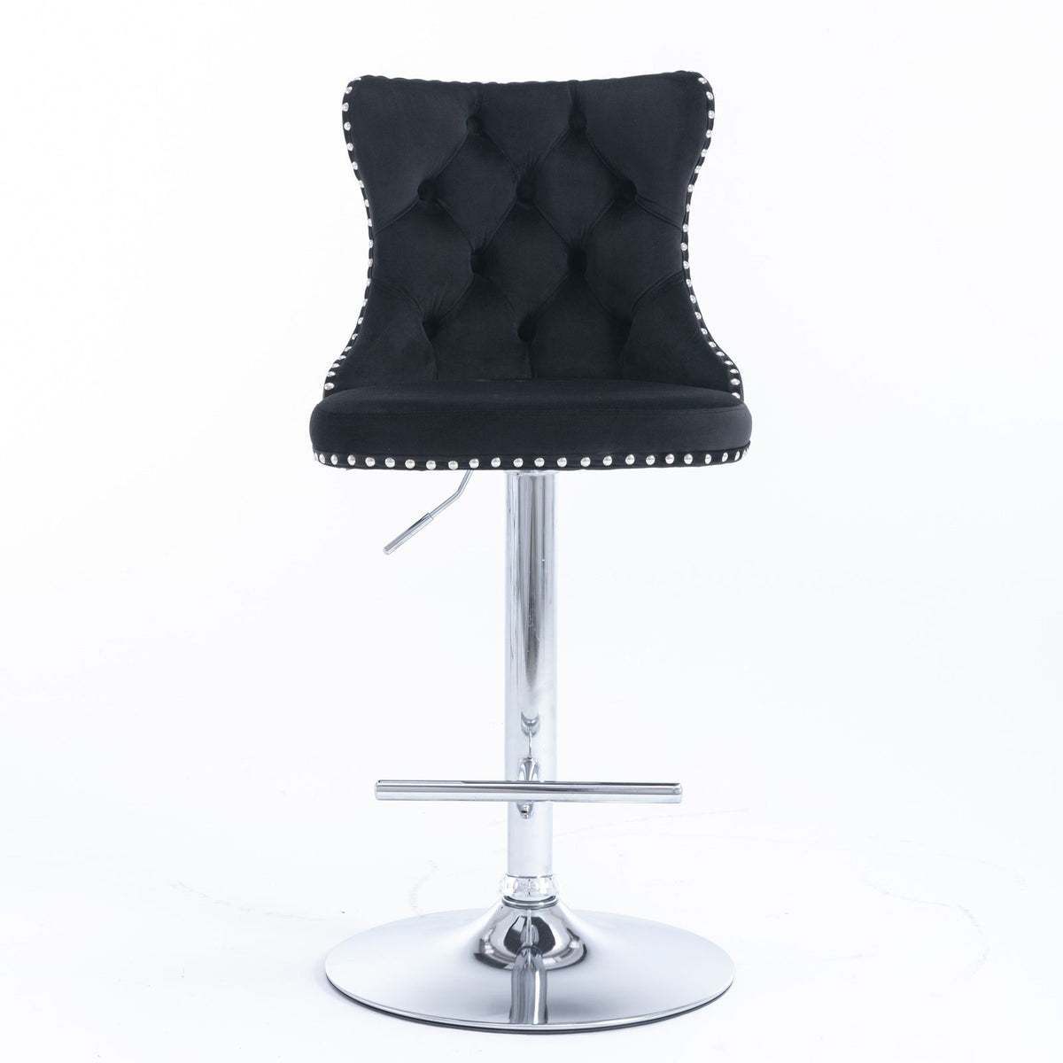 Modern Velvet Bar Stools with Adjustable Height and Chrome Base - Set of 2
