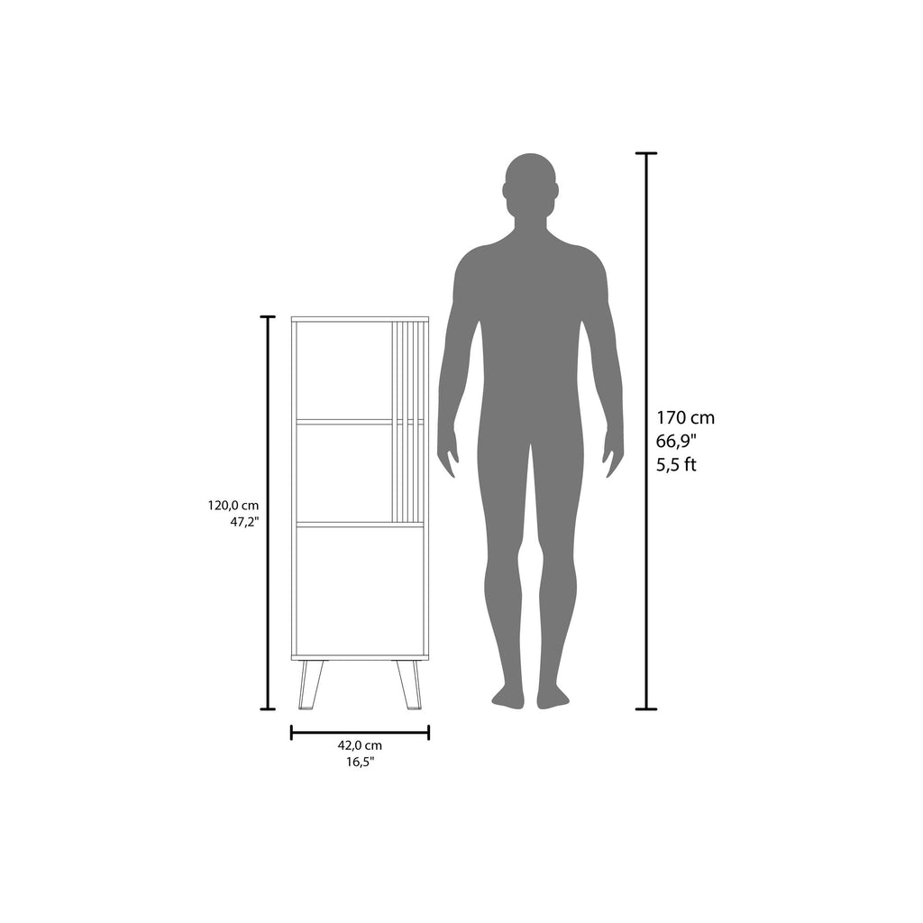 Sleek Storage Cabinet with Open Shelves and Concealed Compartment