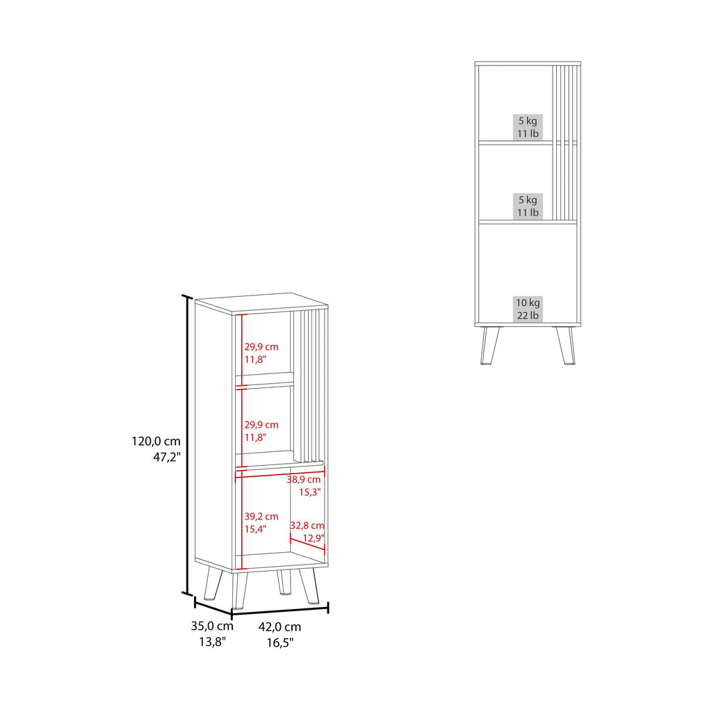 Sleek Storage Cabinet with Open Shelves and Concealed Compartment