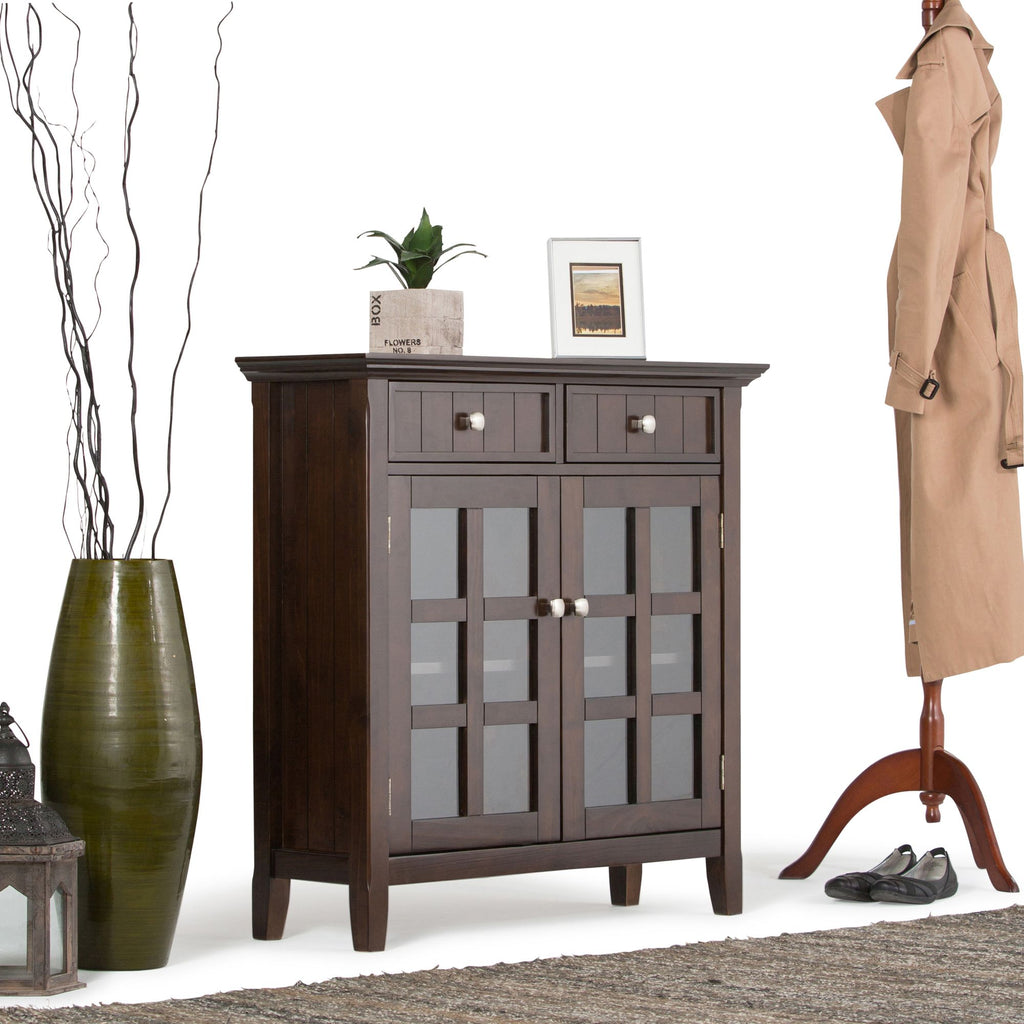 Transitional Entryway Storage Cabinet with Drawers and Glass Doors