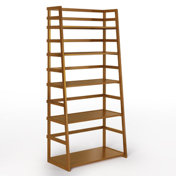Handcrafted Solid Wood Ladder Shelf Bookcase in Light Golden Brown