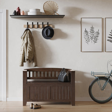 Acadian Solid Wood Small Entryway Storage Bench in Brunette Brown