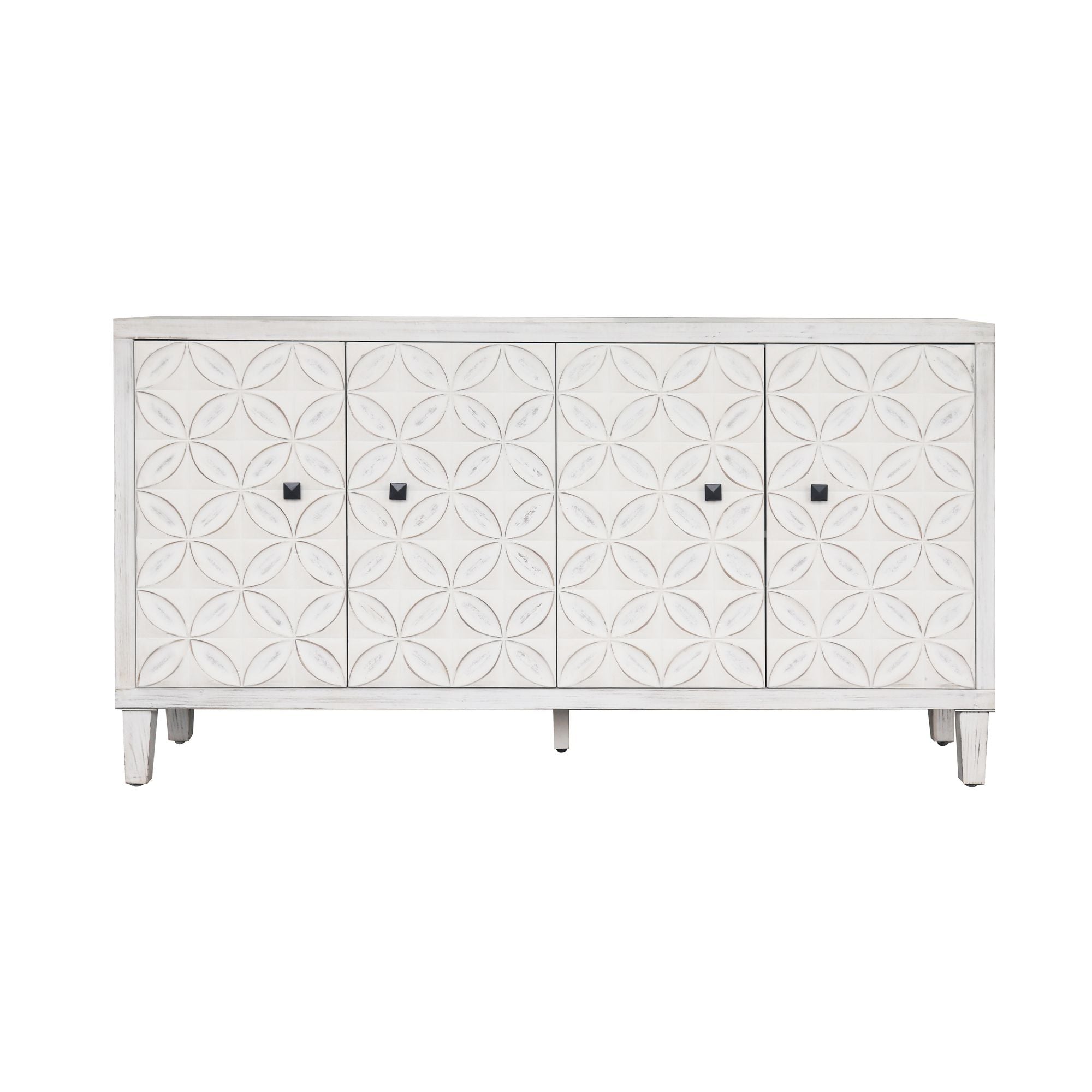 4-Door Wooden Accent Cabinet with Shabby Chic White Wash Finish