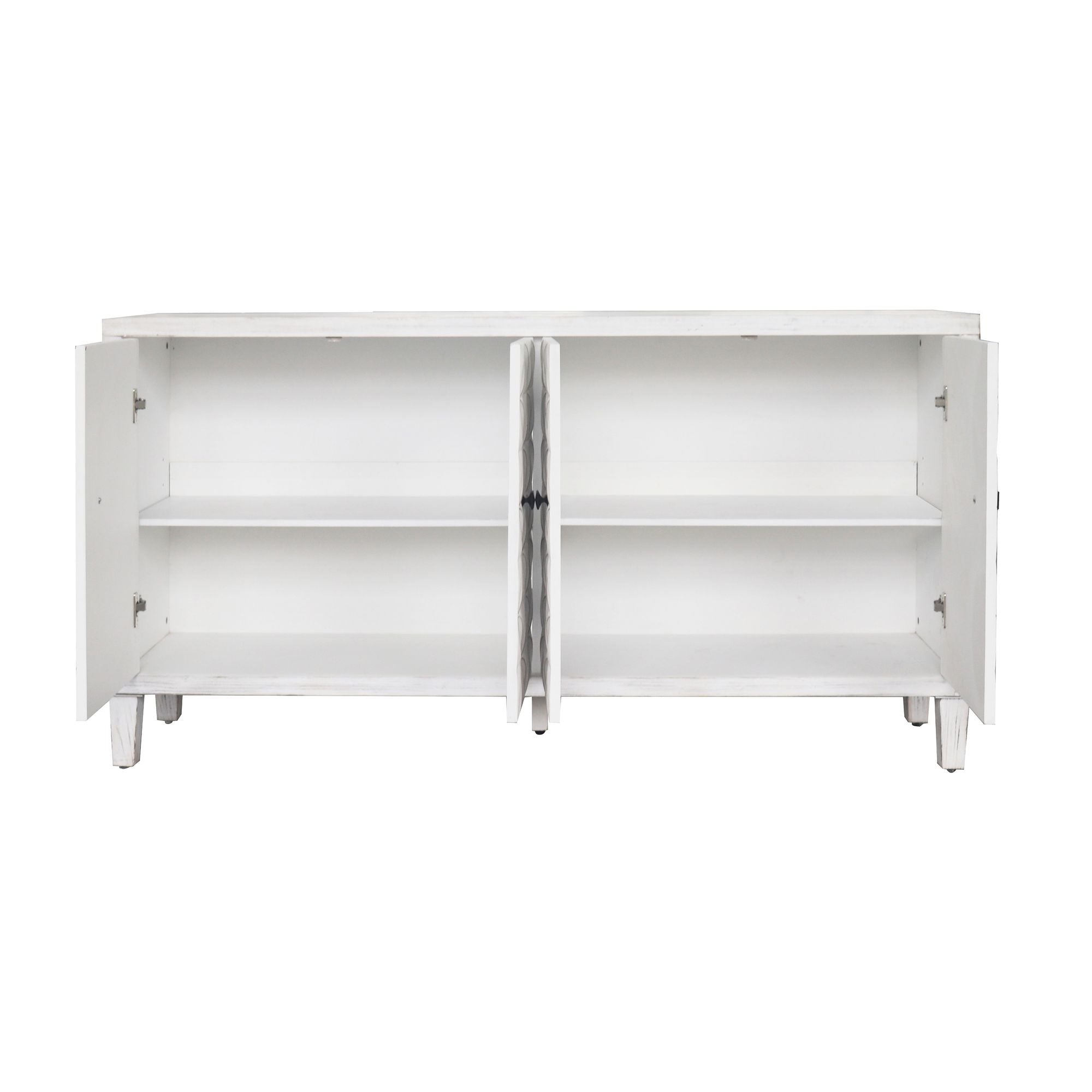 4-Door Wooden Accent Cabinet with Shabby Chic White Wash Finish