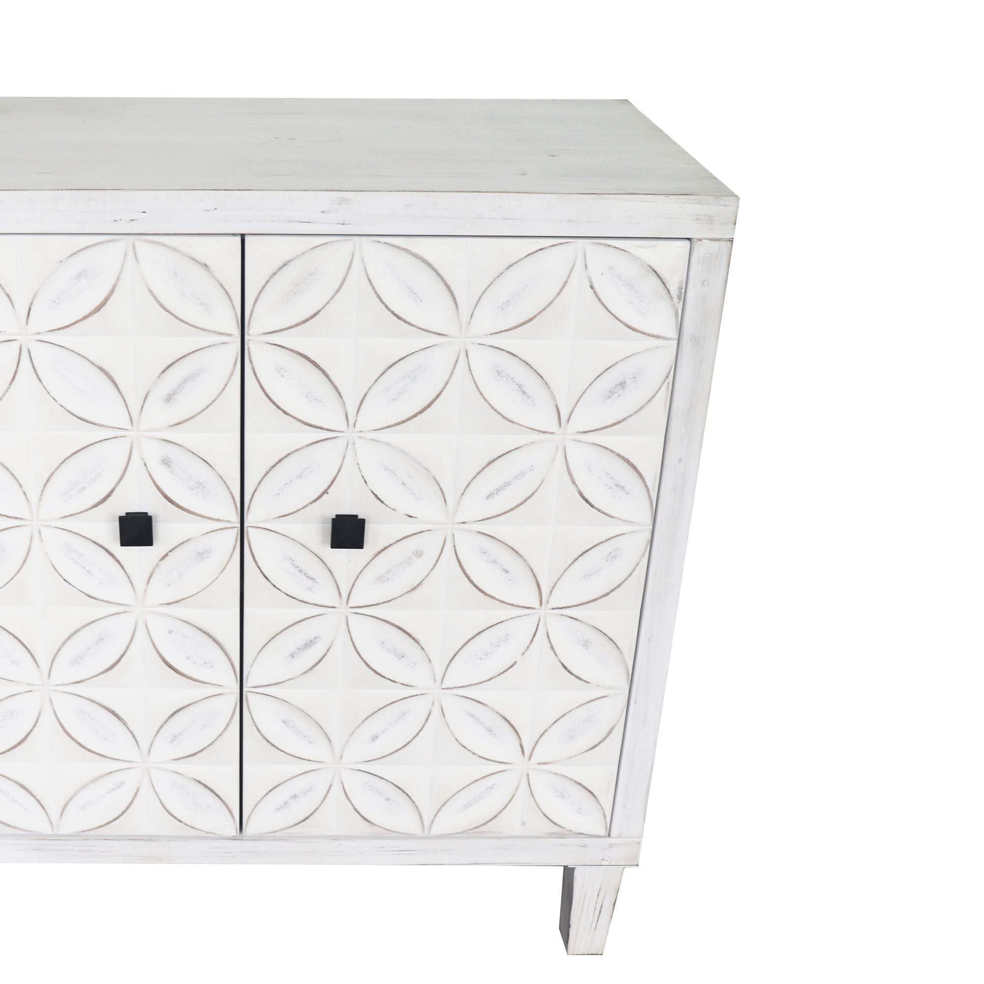 4-Door Wooden Accent Cabinet with Shabby Chic White Wash Finish