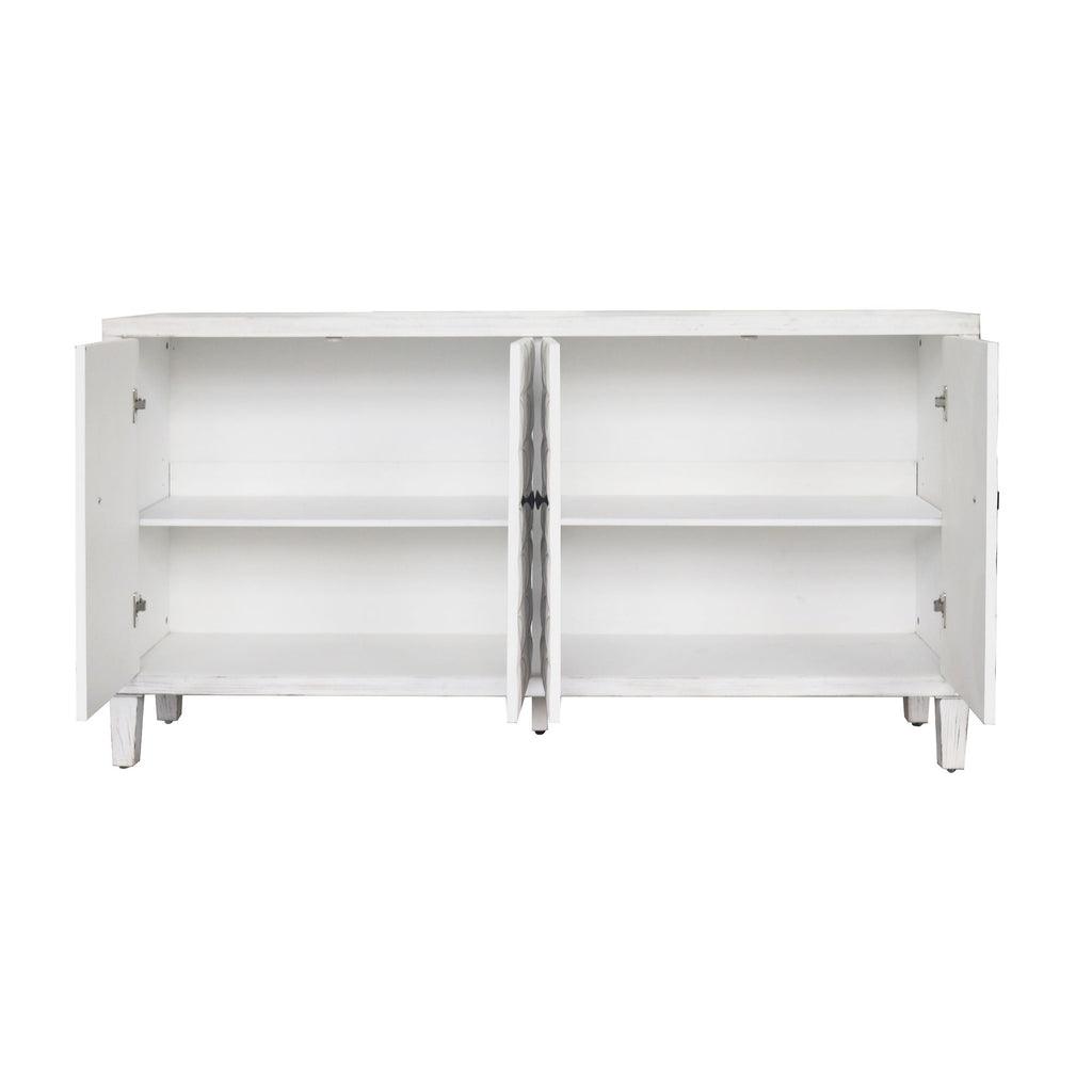 4-Door Wooden Accent Cabinet with Shabby Chic White Wash Finish