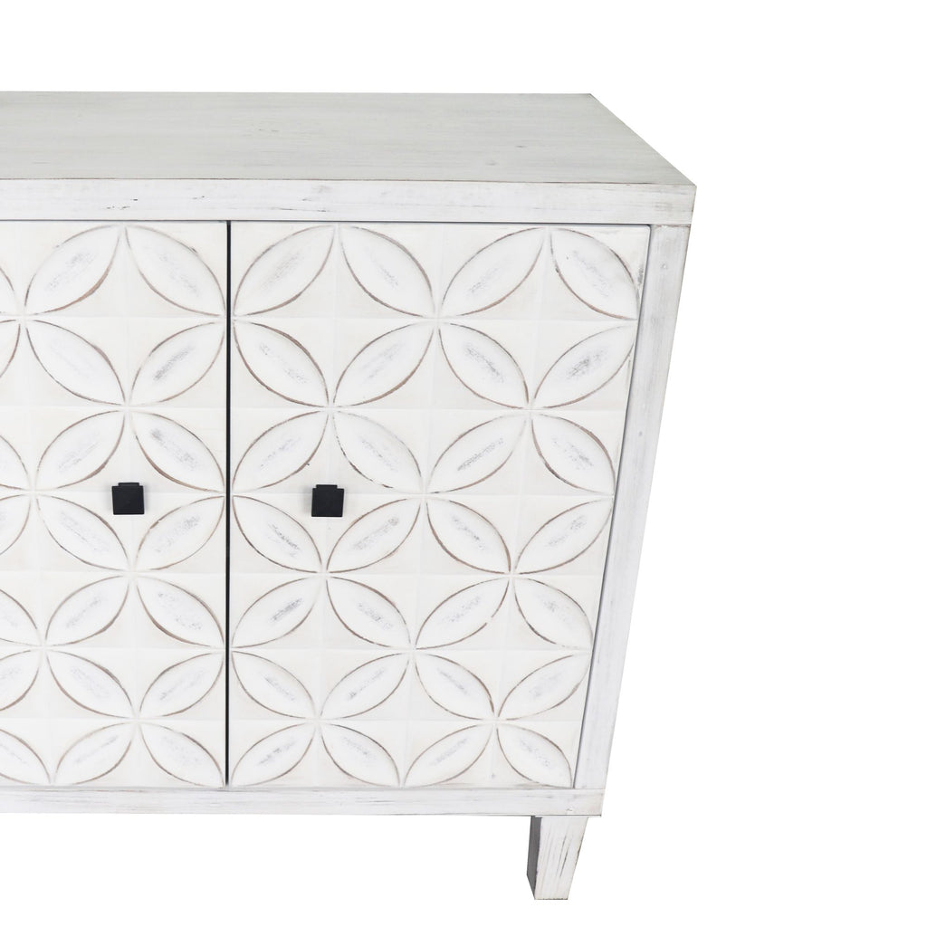 4-Door Wooden Accent Cabinet with Shabby Chic White Wash Finish