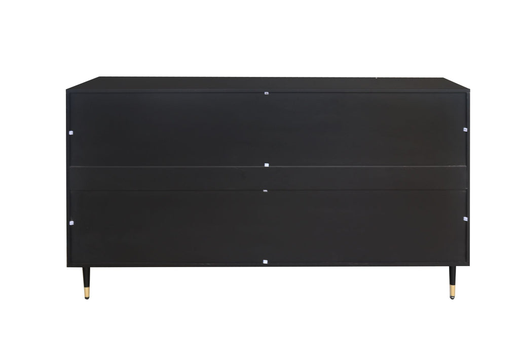 Minimalist Accent Cabinet with Tempered Fluted Glass Doors - Black Lacquered
