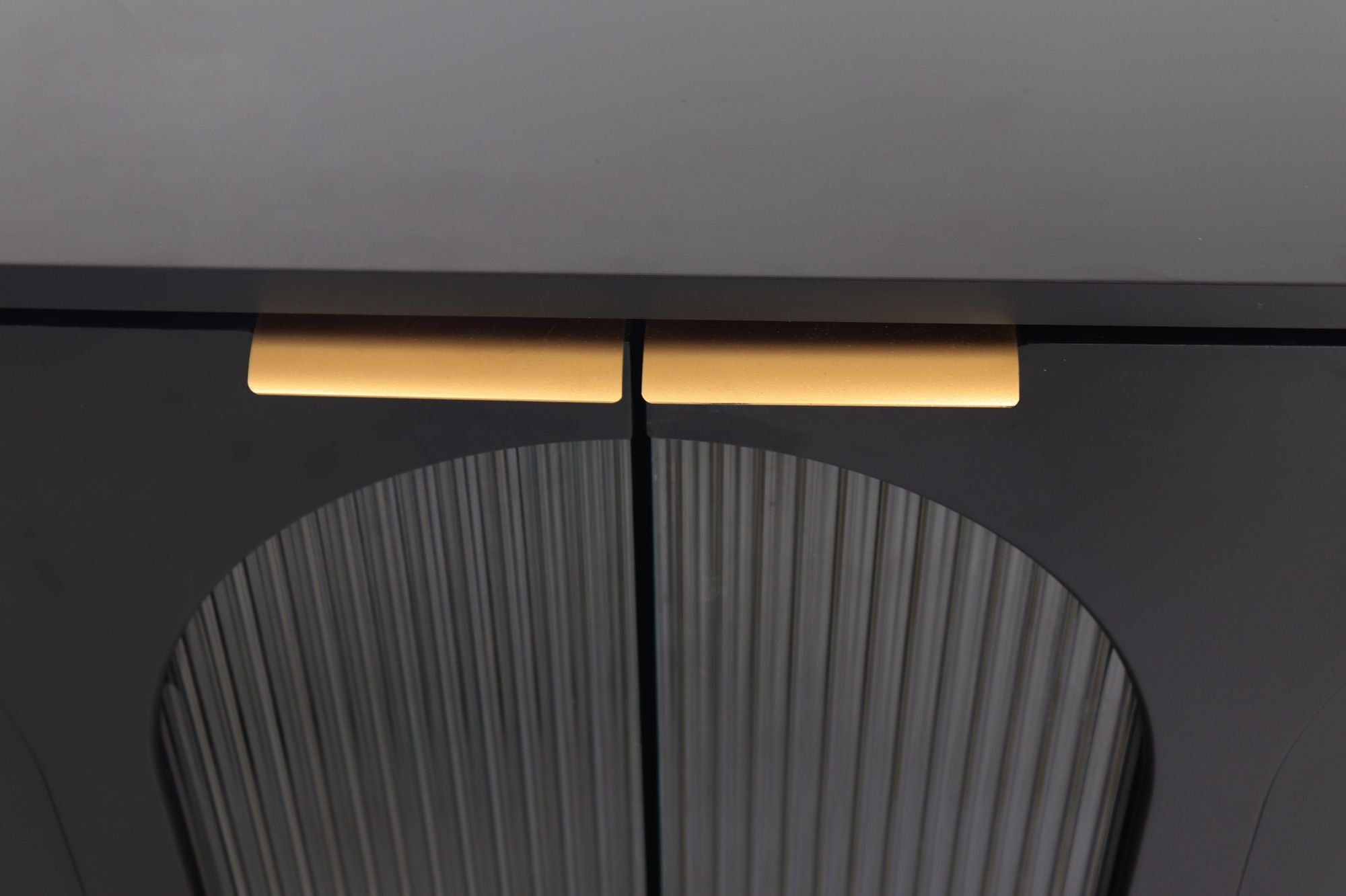 Minimalist Accent Cabinet with Tempered Fluted Glass Doors - Black Lacquered