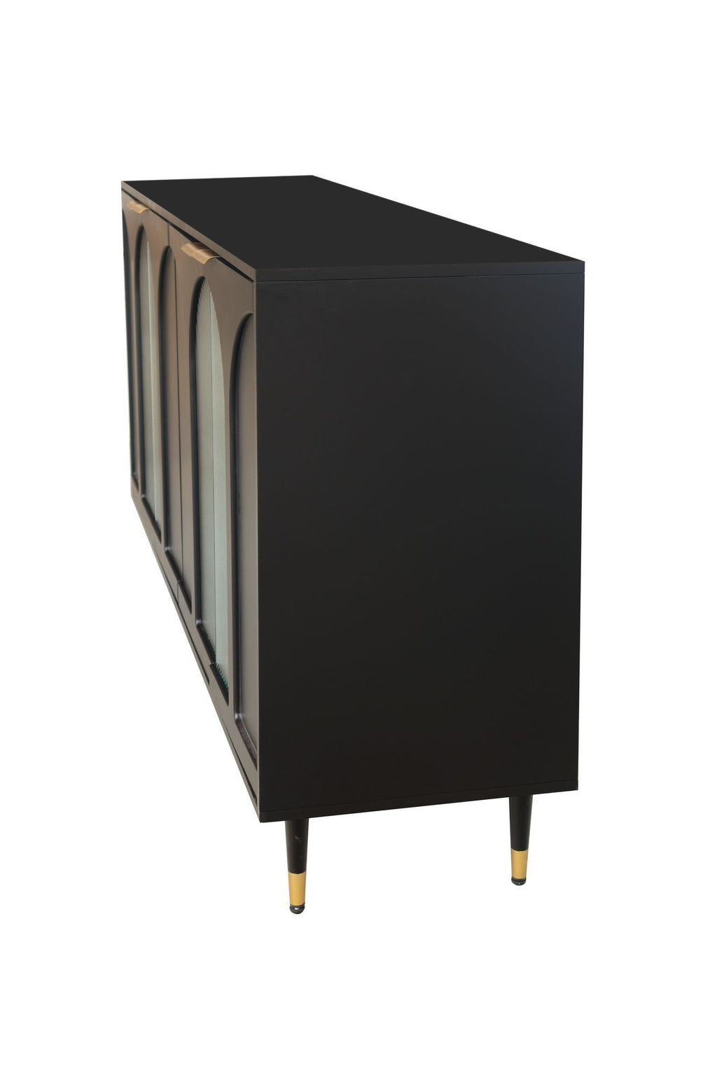 Minimalist Accent Cabinet with Tempered Fluted Glass Doors - Black Lacquered